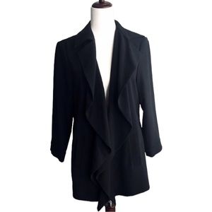 Jones Studio Medium Black Jacket Waterfall Front 3/4 Sleeves Pockets